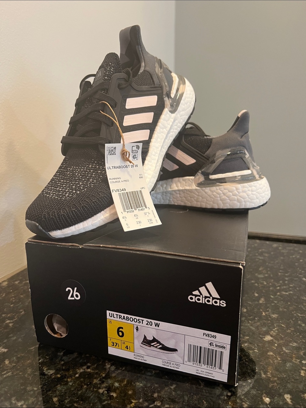 New adidas Women’s Ultraboost Running Sneakers Black with Light Pink Accents 6W